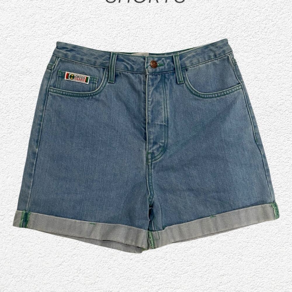 Cross Colors Blue Denim Shorts Size 28 100% Cotton Button Fly